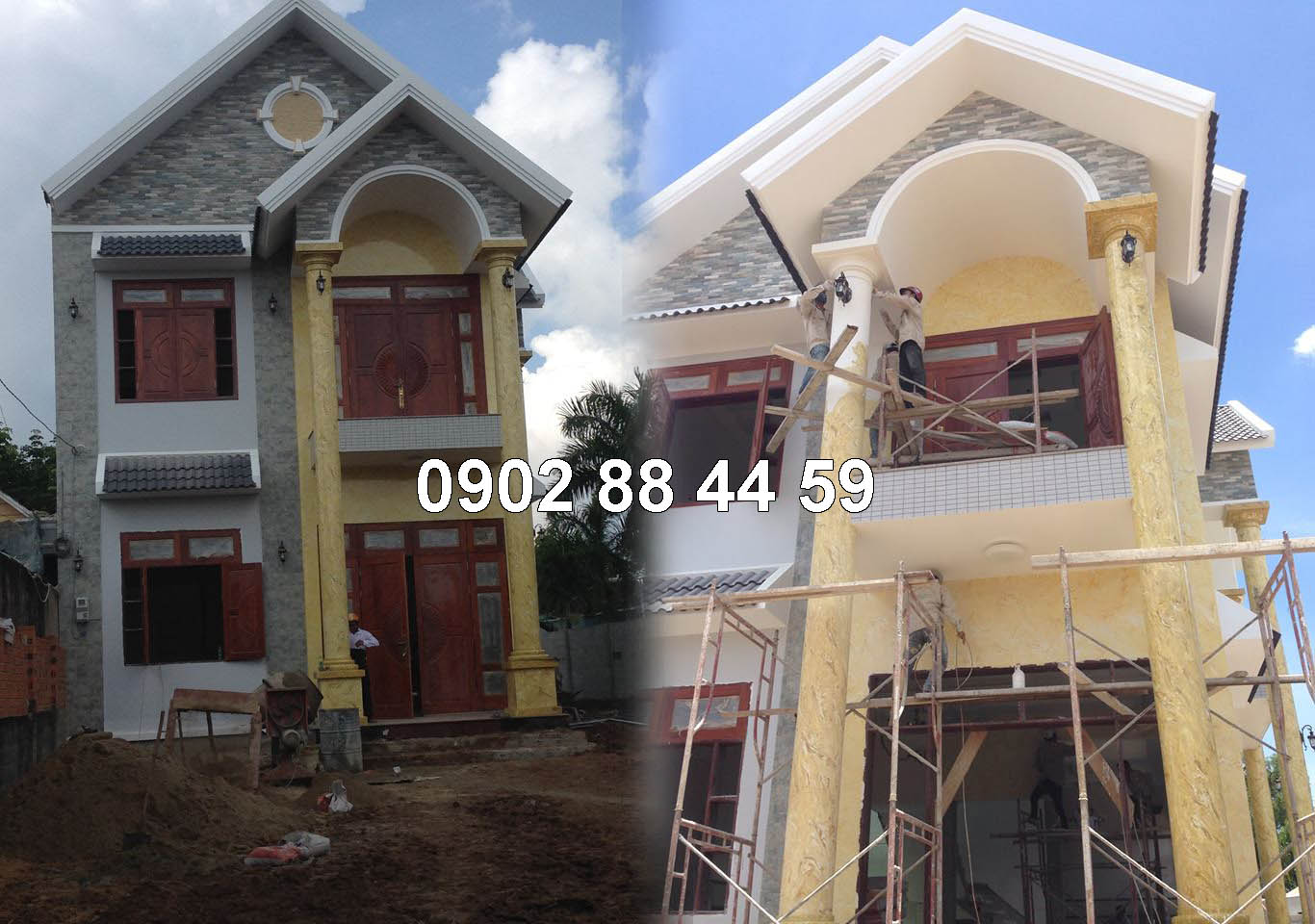 thi công sơn giả đá nhà biệt thự mái thái